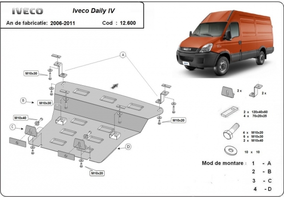 Acél motor, hűtő védőlemez Iveco Daily