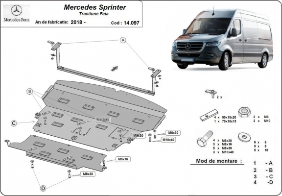 Acél motor, sebességváltó, hűtő, első lökhárító védőlemez Mercedes Sprinter