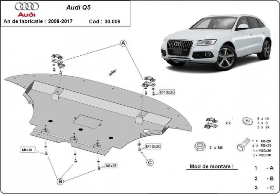 Acél motor, hűtő védőlemez Audi Q5