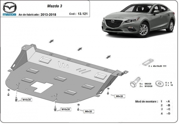 Acél motor, kapcsolószekrény, hűtő védőlemez Mazda 3