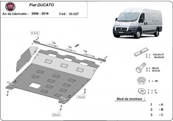 Acél motor, kapcsolószekrény, hűtő védőlemez Fiat Ducato