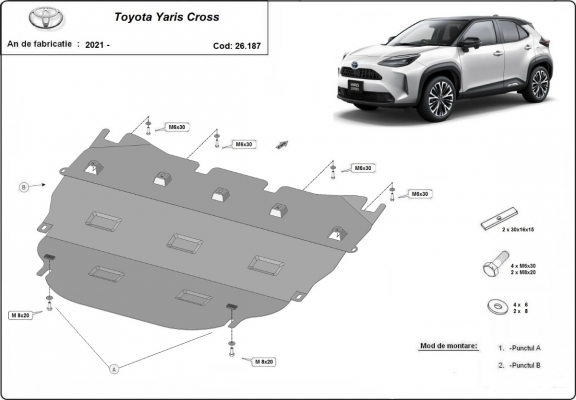 Acél motor, kapcsolószekrény, hűtő védőlemez Toyota Yaris Cross