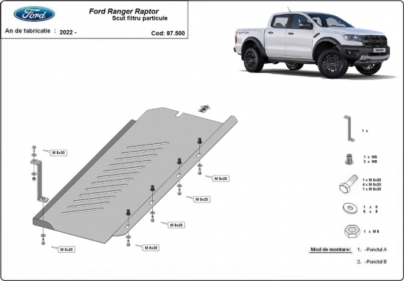 Acél részecskeszűrő védőlemez Ford Ranger Raptor