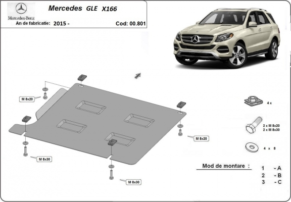 Acél kapcsolószekrény védőlemez Mercedes GLE X166