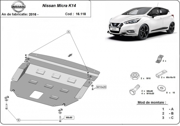 Acél motor, kapcsolószekrény, hűtő védőlemez Nissan Micra