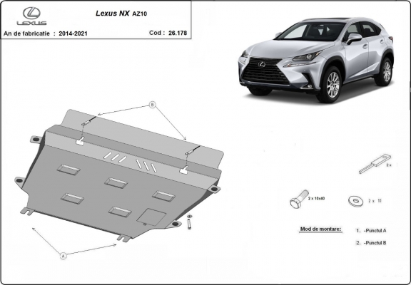 Acél motor, kapcsolószekrény, hűtő védőlemez Lexus NX