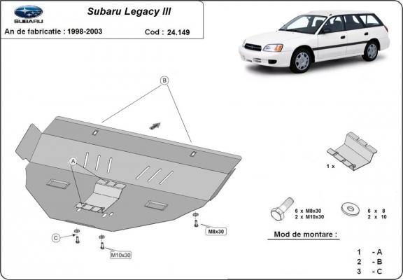 Acél motor, kapcsolószekrény, hűtő védőlemez Subaru Legacy III