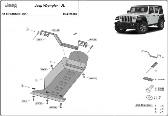 Motor, karter- védő acéllemez Jeep Wrangler