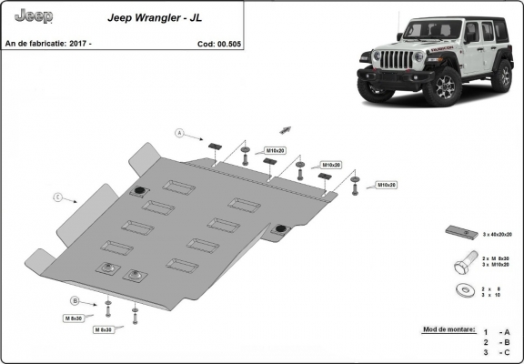 Acél kapcsolószekrény védőlemez Jeep Wrangler
