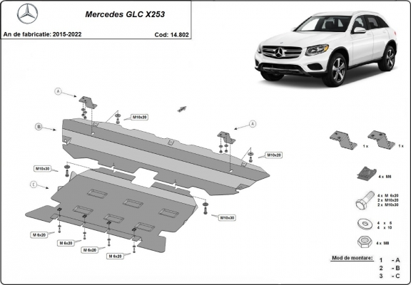 Acél motor, hűtő, első lökhárító védőlemez Mercedes GLC X253