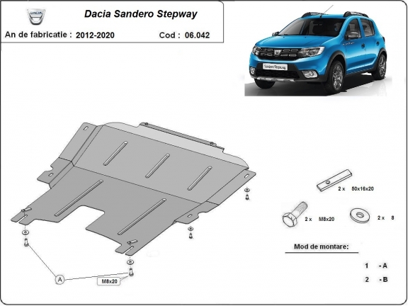 Acél motor, kapcsolószekrény védőlemez Dacia Sandero 2 Stepway