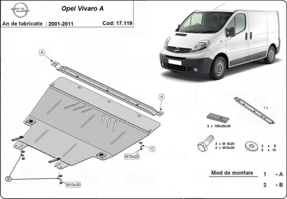 Acél motor, kapcsolószekrény, hűtő védőlemez Opel Vivaro