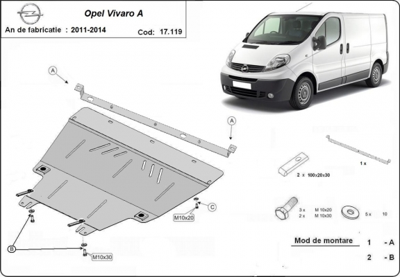 Acél motor, kapcsolószekrény, hűtő védőlemez Opel Vivaro