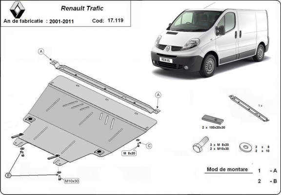 Acél motor, kapcsolószekrény, hűtő védőlemez Renault Trafic