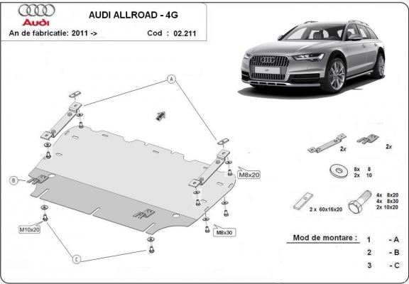Acél motor, hűtő védőlemez Audi All Road