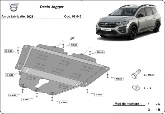 Acél motor, kapcsolószekrény védőlemez Dacia Jogger