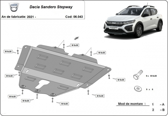 Acél motor, kapcsolószekrény védőlemez Dacia Sandero 3 Stepway