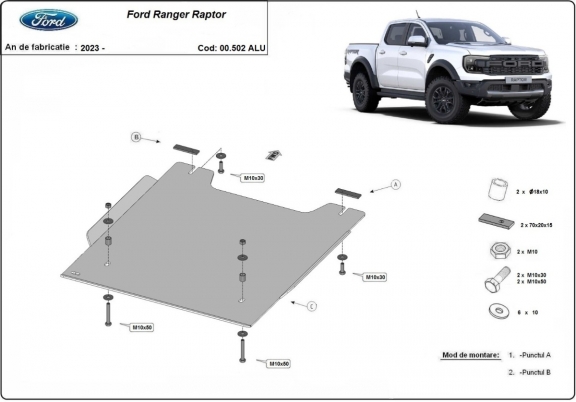 Alumínium osztómű védőlemez Ford Ranger Raptor