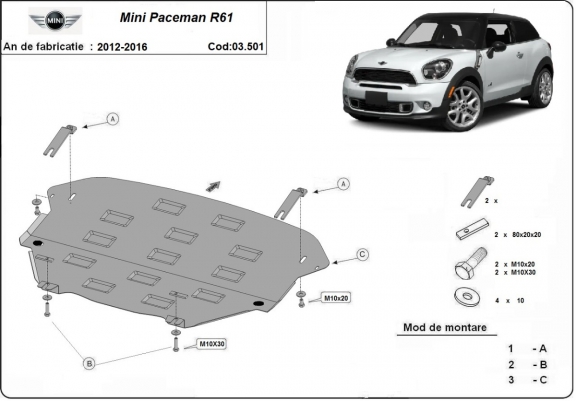 Acél motor, kapcsolószekrény védőlemez Mini Paceman R61