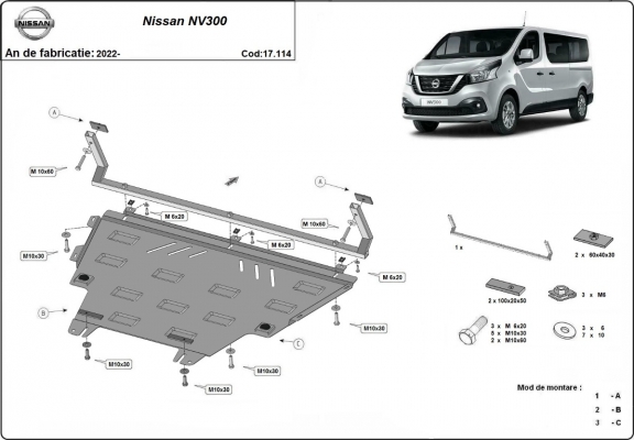 Acél motor, sebességváltó, hűtő, első lökhárító védőlemez Nissan NV300