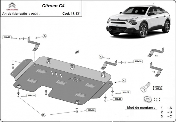 Acél motor, kapcsolószekrény, hűtő védőlemez Citroen C4