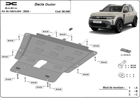 Acél motor, kapcsolószekrény védőlemez Dacia Duster - 4x2 , 4x4