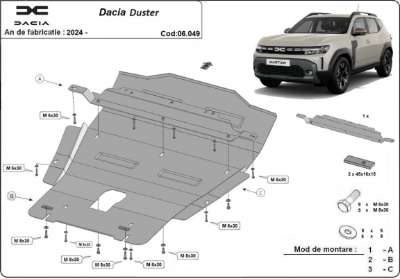 Acél motor, kapcsolószekrény védőlemez Dacia Duster - 4x4