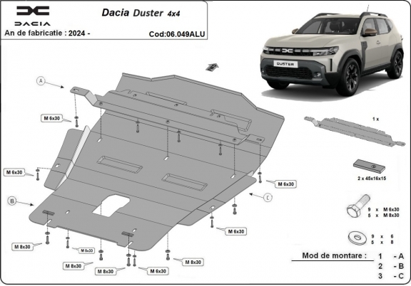 Alumínium motor, sebességváltó, hűtő, első lökhárító védőlemez Dacia Duster- 4x4