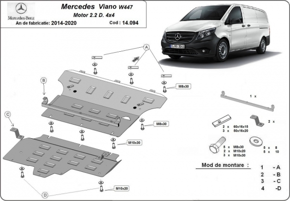 Acél motor, kapcsolószekrény védőlemez Mercedes Viano W447
