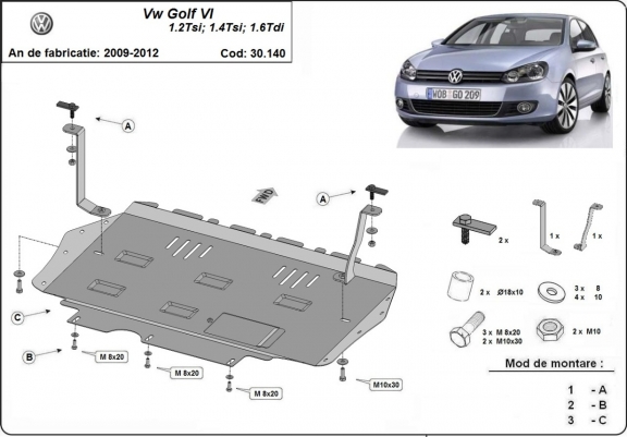 Acél motor, kapcsolószekrény, hűtő védőlemez VW Golf 6