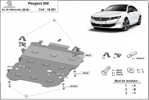 Acél motor, sebességváltó, hűtő, első lökhárító védőlemez Peugeot 508