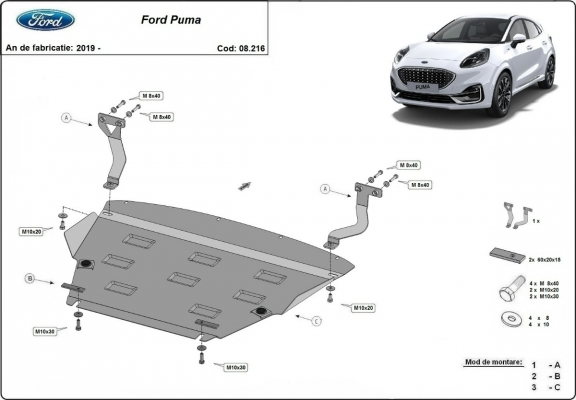 Acél motor, kapcsolószekrény, hűtő védőlemez Ford Puma