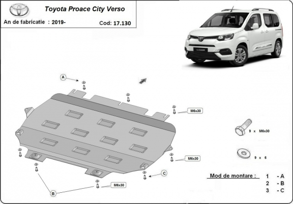 Acél motor, kapcsolószekrény, hűtő védőlemez Toyota Proace City Verso