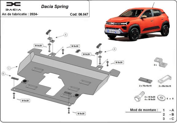 Acél motor, kapcsolószekrény védőlemez Dacia Spring