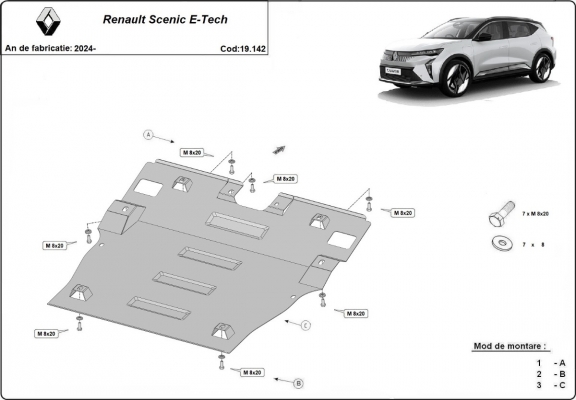 Acél kapcsolószekrény, hűtő védőlemez Renault Scenic E-Tech