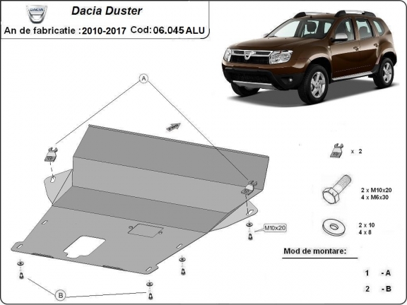 Alumínium motor, sebességváltó, hűtő, első lökhárító védőlemez Dacia Duster