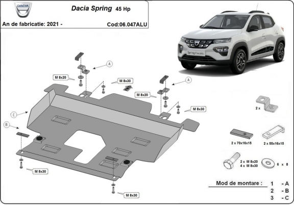 Alumínium motor, kapcsolószekrény védőlemez Dacia Spring