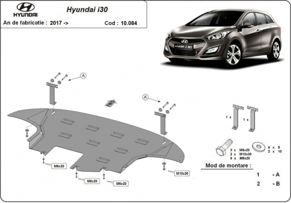 Acél motor, sebességváltó, hűtő, első lökhárító védőlemez Hyundai I30
