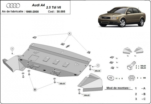 Acél motor, hűtő védőlemez Audi A4 B5