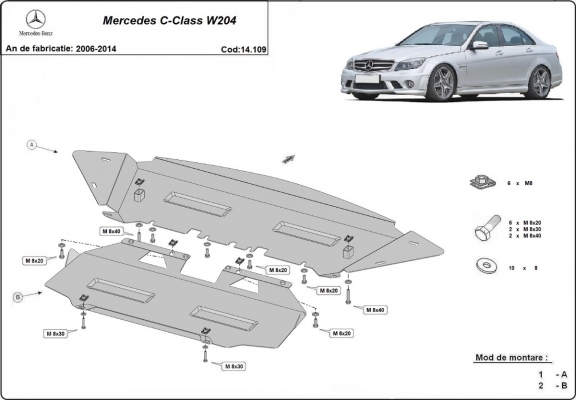 Acél motor, hűtő védőlemez Mercedes C-Class W204