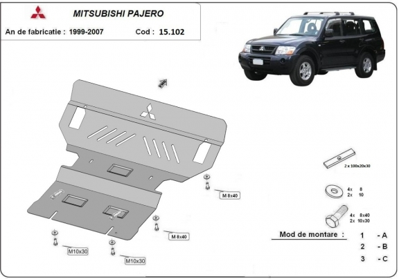 Acél motor, hűtő védőlemez Mitsubishi Pajero 3 (V60, V70)