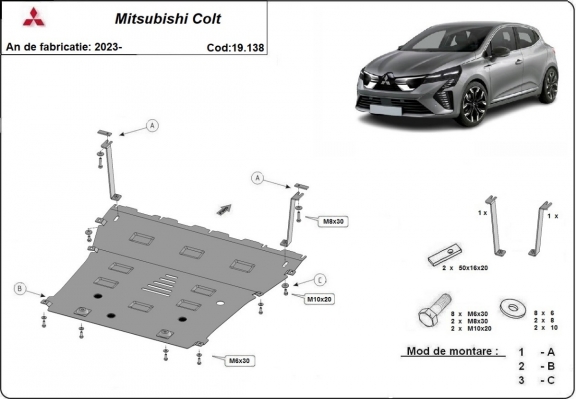Acél motor, sebességváltó, hűtő, első lökhárító védőlemez Mitsubishi Colt