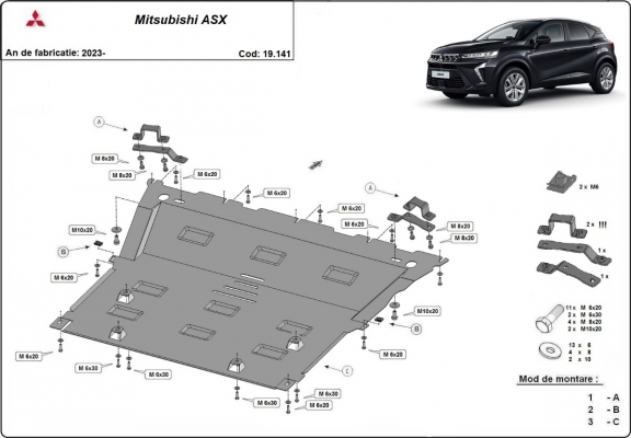 Acél motor, kapcsolószekrény védőlemez Mitsubishi ASX