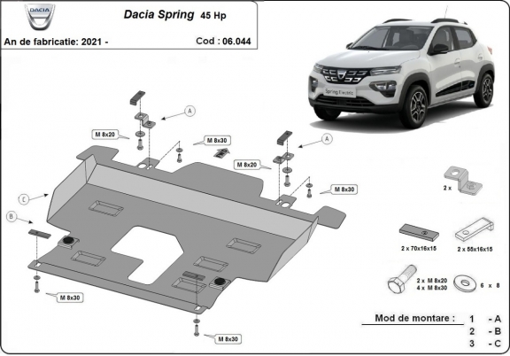 Acél motor, kapcsolószekrény védőlemez Dacia Spring