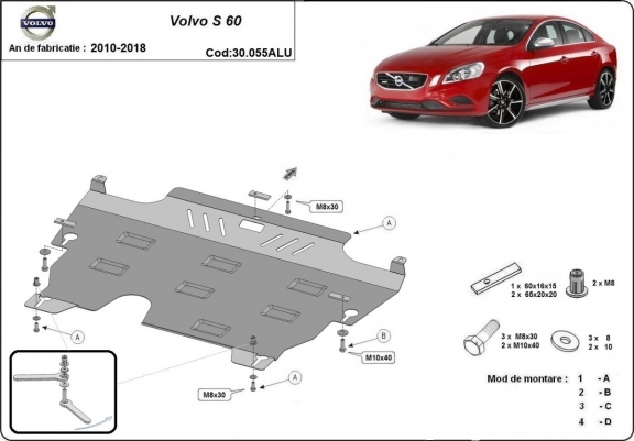 Alumínium motor-, kapcsolószekrény-, hűtő védőlemez Volvo S60