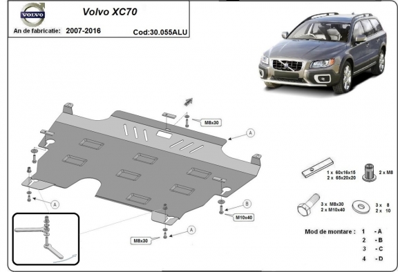 Alumínium motor-, kapcsolószekrény-, hűtő védőlemez Volvo XC70