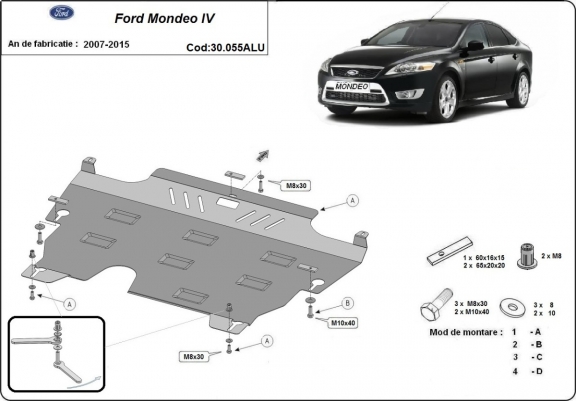 Alumínium motor-, kapcsolószekrény-, hűtő védőlemez Ford Mondeo 4