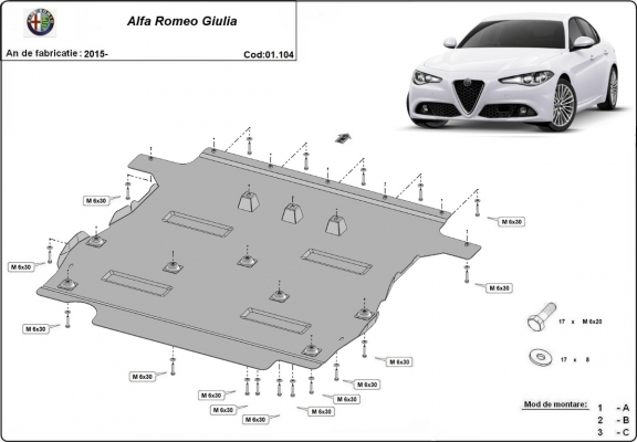 Acél motorvédő lemez Alfa Romeo Giulia