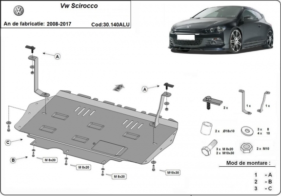 Aluminium motor, kapcsolószekrény védőlemez Volkswagen Scirocco