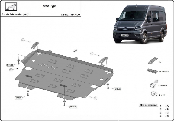 Alumínium  motor, kapcsolószekrény, hűtő védőlemez MAN Tge